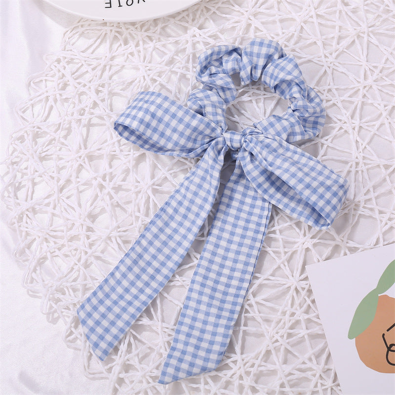 Polka dots scrunchies with bow in blue and white