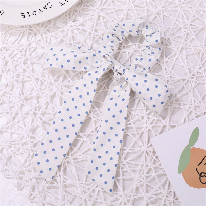 Polka dots scrunchies with bow in blue and white