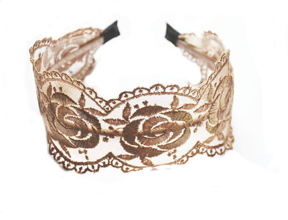 Golden thread & rose flowers lace headband