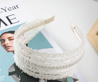 Floral lace headband in ivory white