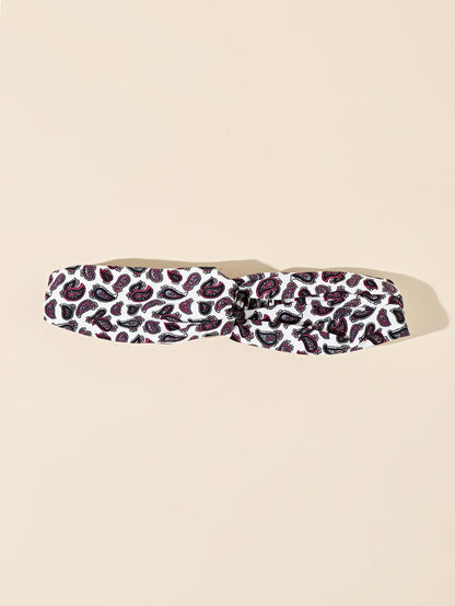 Red black paisley print white elastic headband