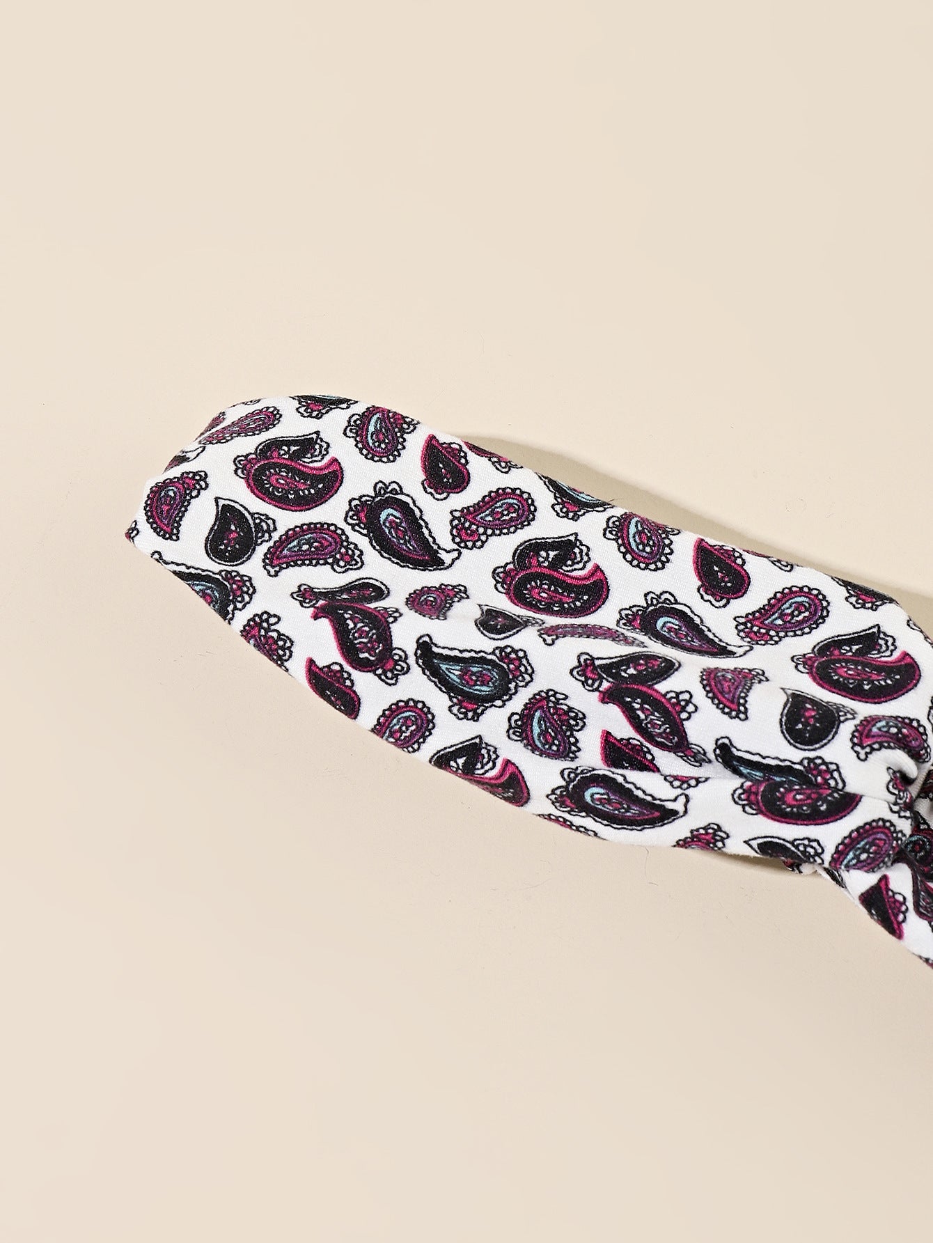 Red black paisley print white elastic headband