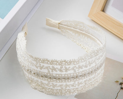 Floral lace headband in ivory white