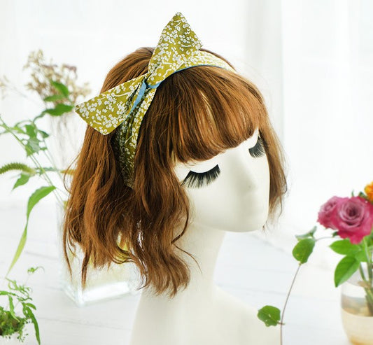 Double sided floral twist hair scarf in olive green