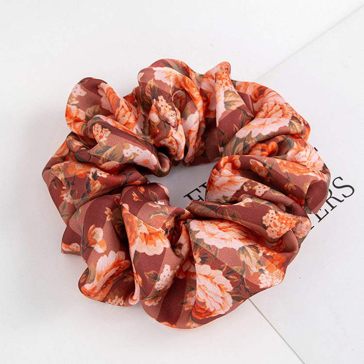 Large rust red flowers print scrunchies