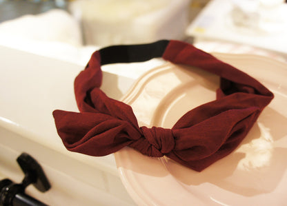 Cotton satin elastic headband with bow