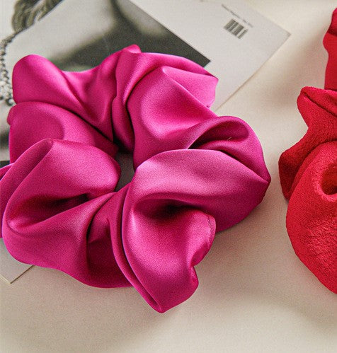 Hot pink thick satin scrunchies