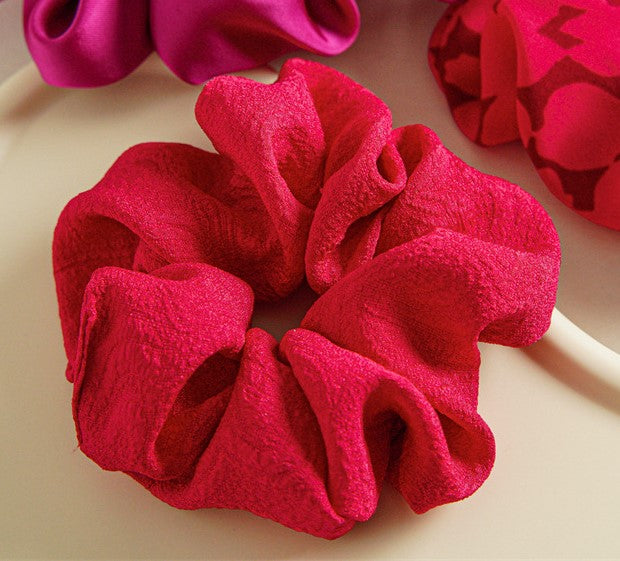 Raspberry red floral stamped scrunchies