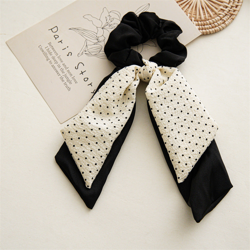 Black scrunchies with polka dots double layer scarf