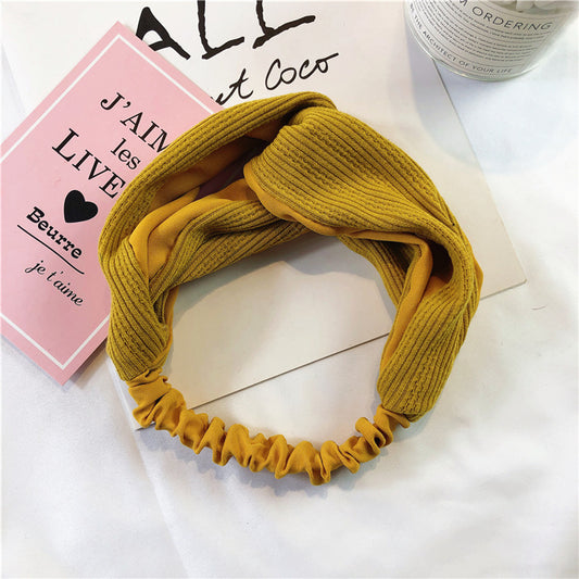 Twist front knitted fabric mixed chiffon elastic headband