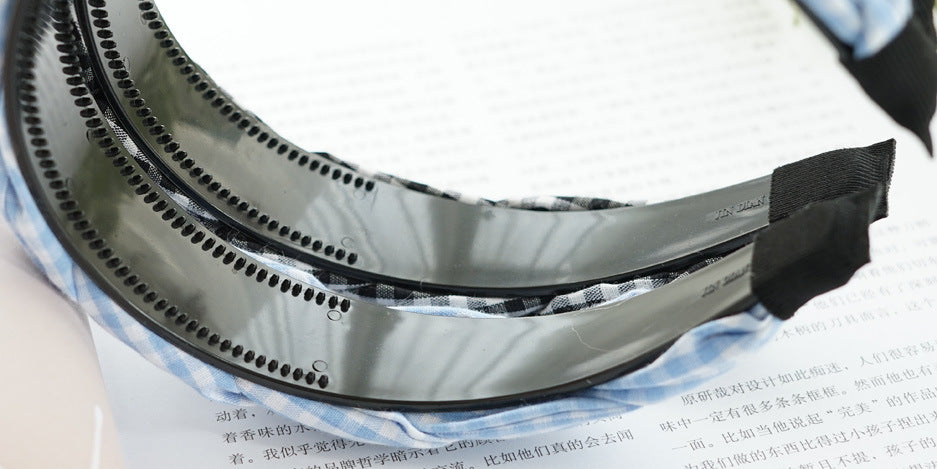 Gingham braided headband with white pearls