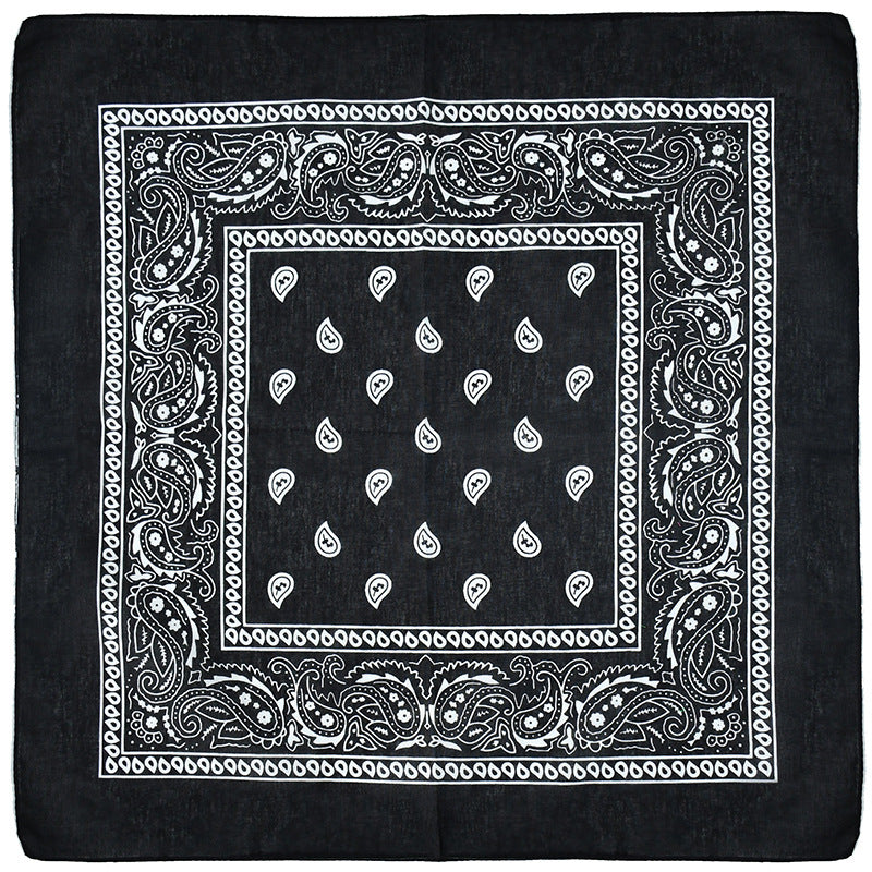 Paisley printed black square bandanna scarf