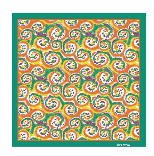 Multicoloured swirls print green square bandanna scarf