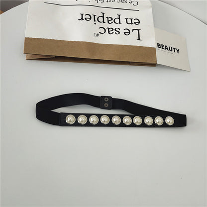 White pearls studded elastic belt