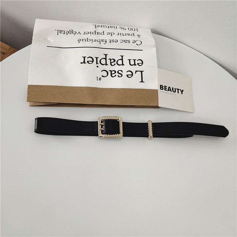 Leather wide belt with double buckles