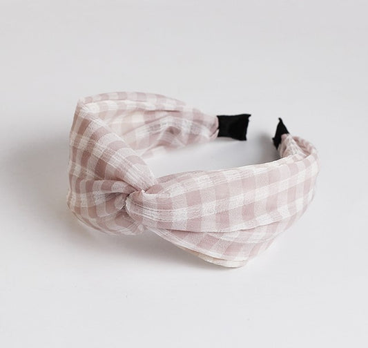 Twist top Gingham headband in mauve pink