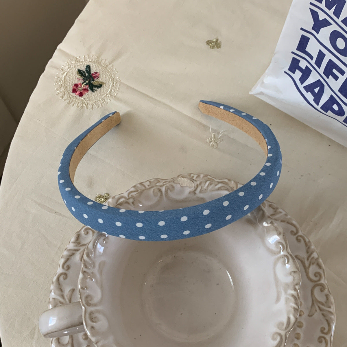 1cm wide printed headband in blue