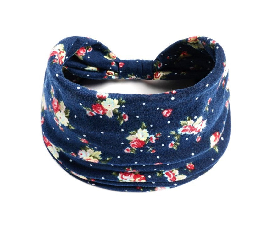 Small flowers printed 2-way knotted bandanna hair band