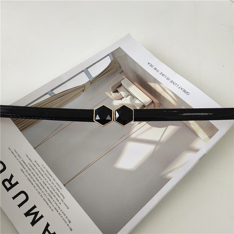 Black acrylic gem leather belt
