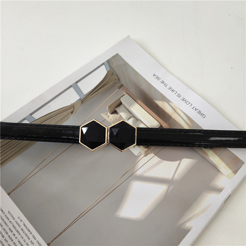 Black acrylic gem leather belt