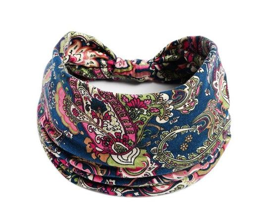 Multicoloured paisley printed 2-way knotted bandanna hair band