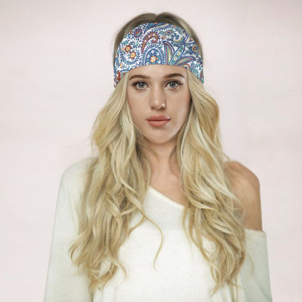 Floral patterned light blue sporty bandanna headband