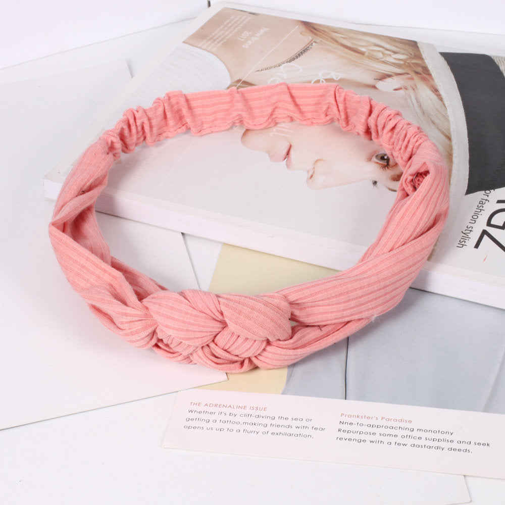 Braided front ribbed cotton elastic head band
