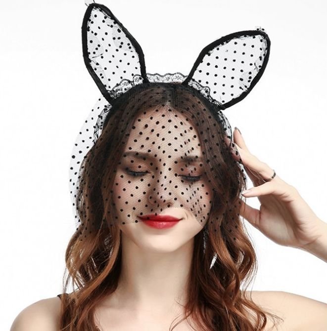 Dots lace small bunny ears with veil