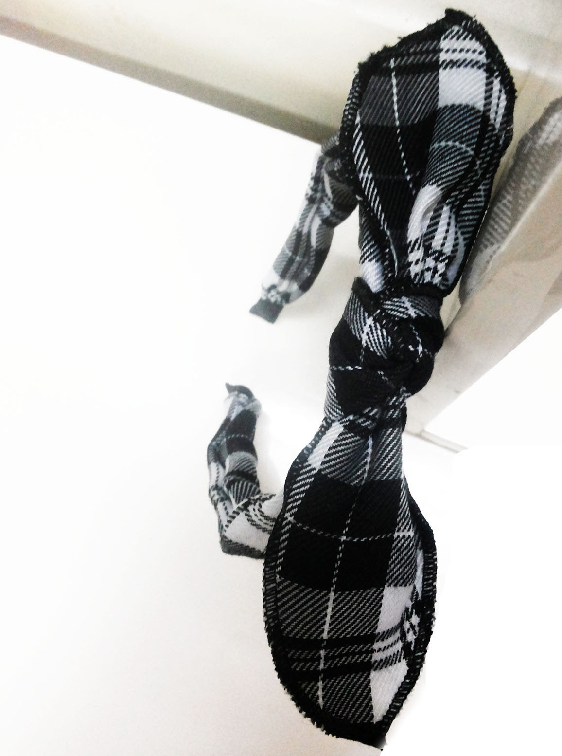 Black White shepherd's plaids patterned headband with bow