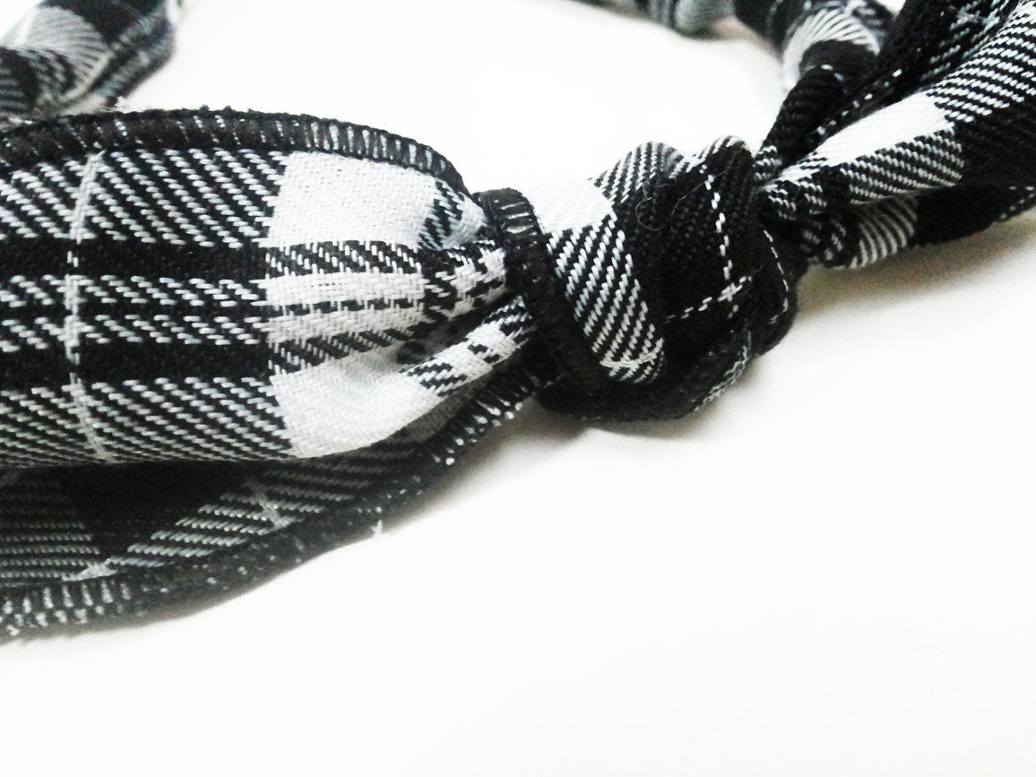 Black White shepherd's plaids patterned headband with bow