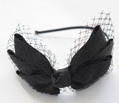 Black ribbed ribbon bow headband