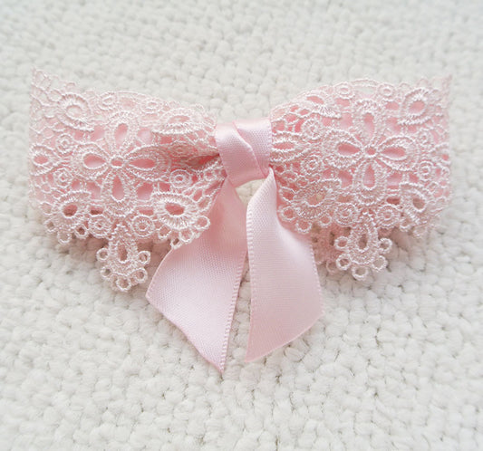 Pink lace bow hair barrette