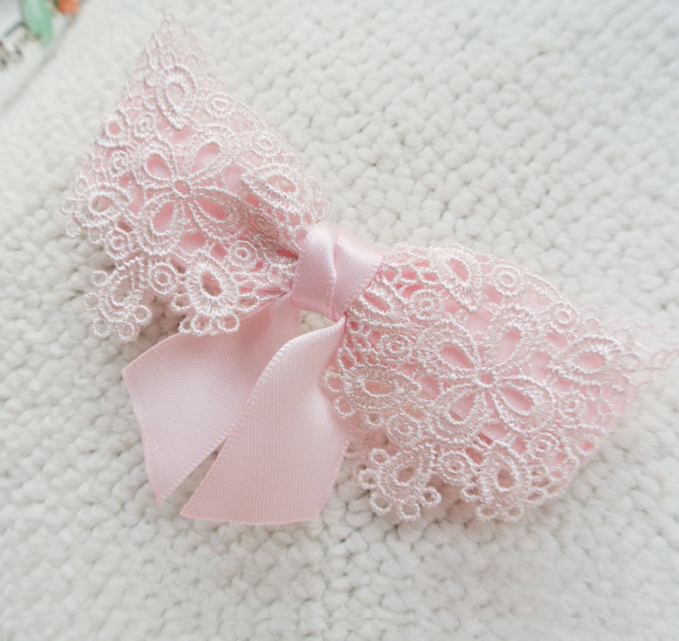 Pink lace bow hair barrette