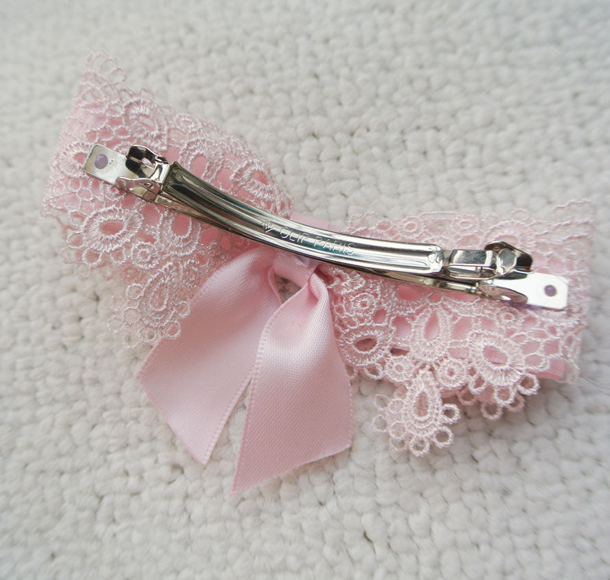 Pink lace bow hair barrette