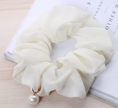 White pearl chiffon scrunchies