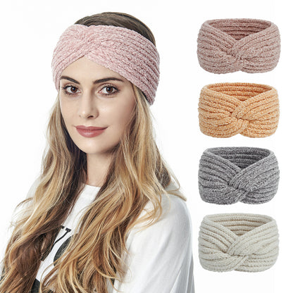 Chenille velvet twist front crochet headband