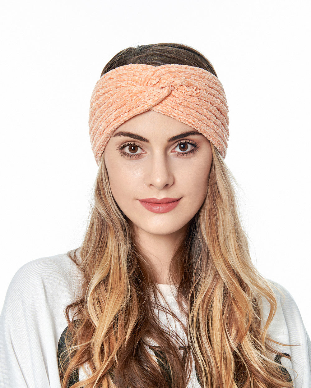 Chenille velvet twist front crochet headband