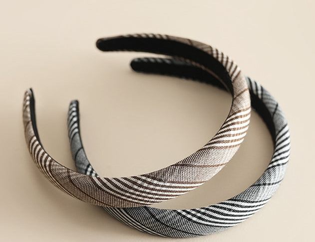 Soft cotton plaids patterned thinly padded headband