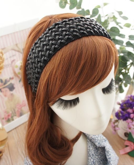 6.5cm-wide black braided leather headband