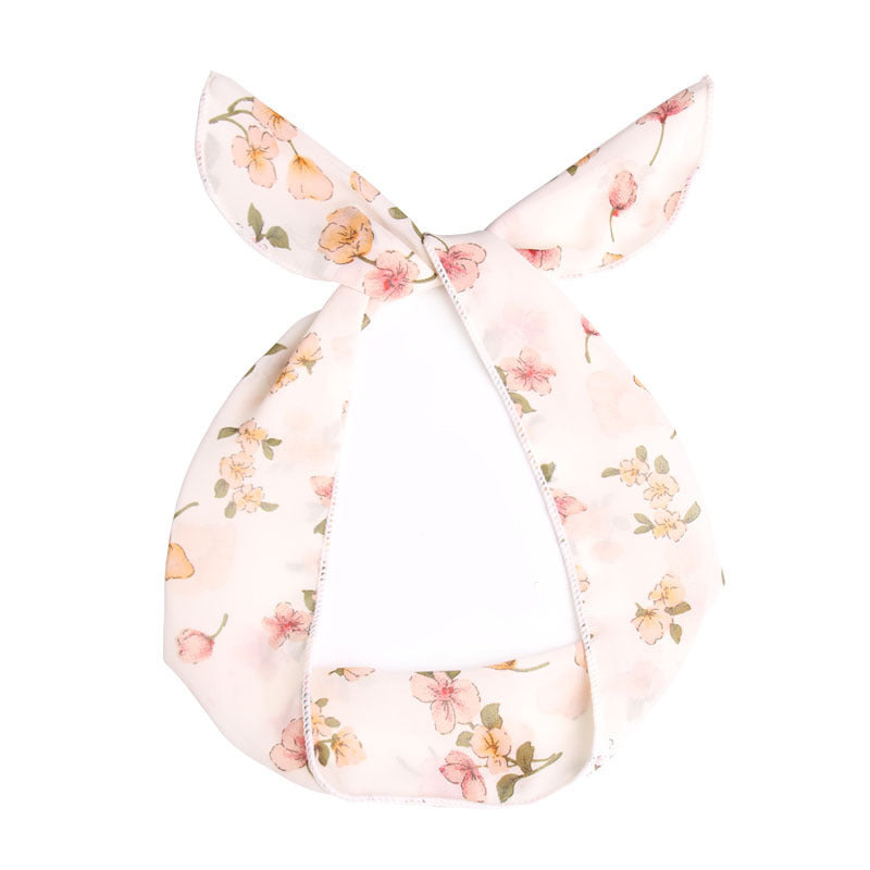 Country flowers prints white chiffon twist hair scarf