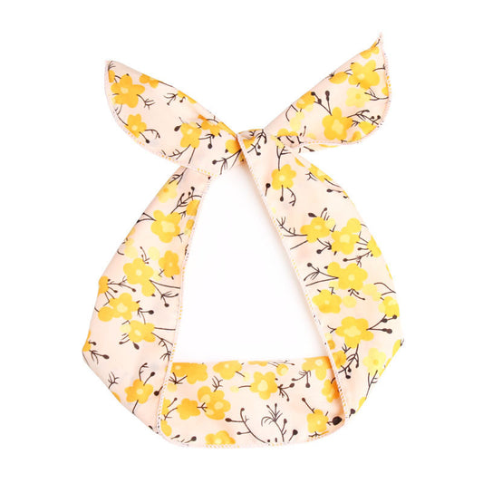 Yellow flowers prints chiffon twist hair scarf