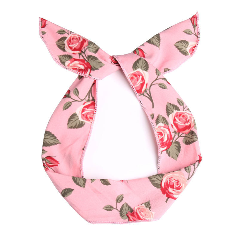 Red roses prints chiffon twist hair scarf in Rose pink