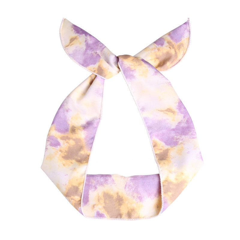 Tie Dye prints chiffon twist hair scarf in Yellow Lavender