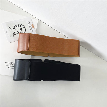 Synthetic leather wide stretch belt with double buckles