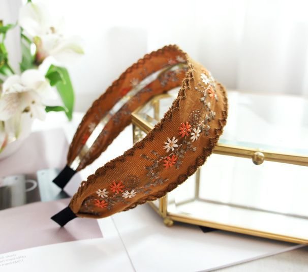 Embroidered floral suede headband