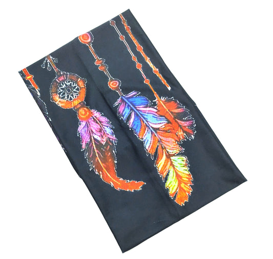 Multicoloured feather print black wide loop hair band