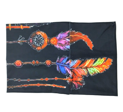 Multicoloured feather print black wide loop hair band