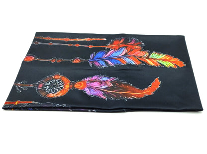 Multicoloured feather print black wide loop hair band