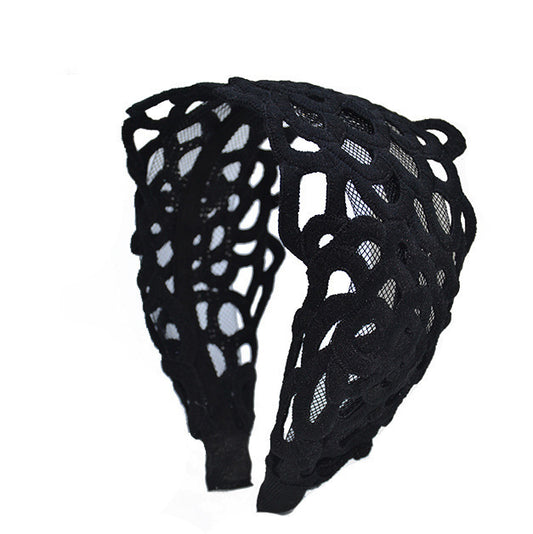 Large black floral lace headband